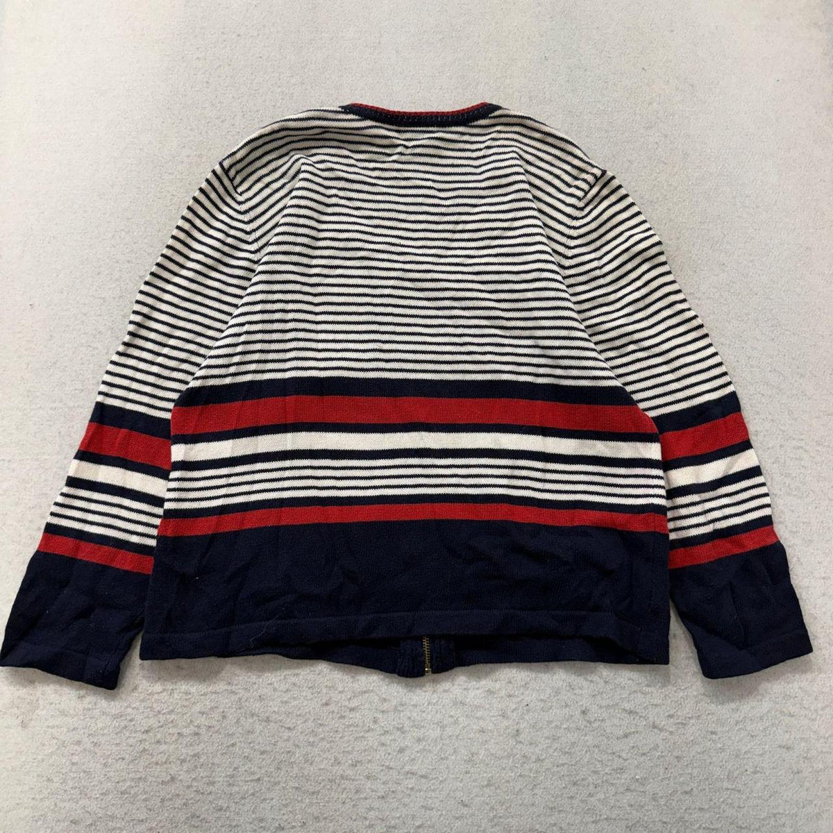 Vintage Y2K 2000's Women's Boxy Navy Striped Cardigan