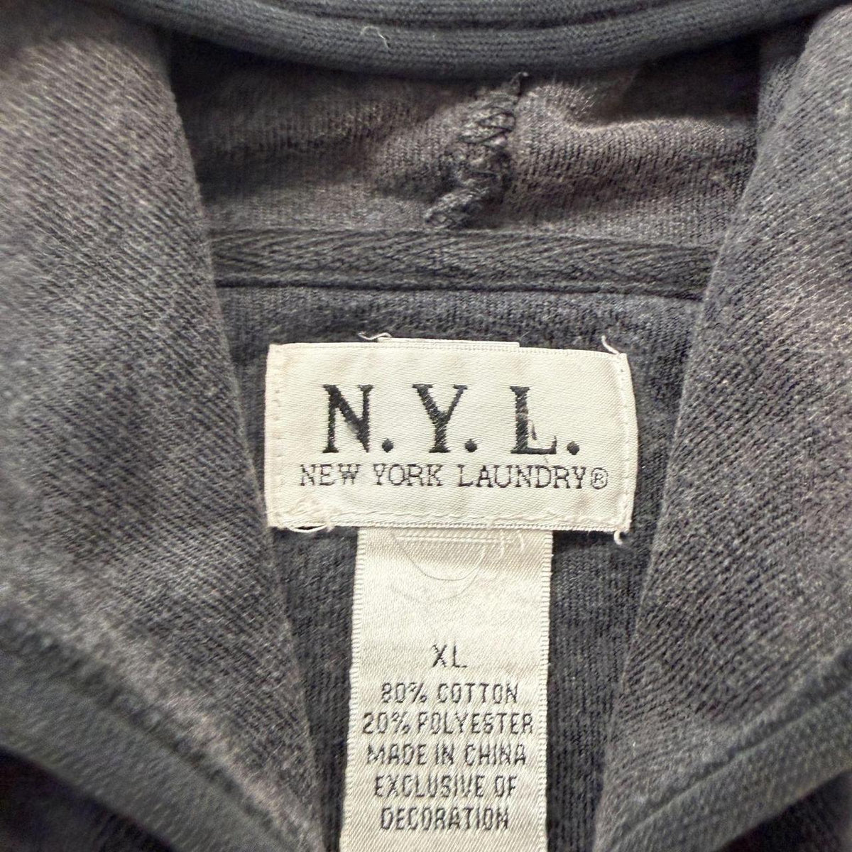 Vintage Y2K 2000's Women's N.Y.L. Charcoal Grey Oversized Zip Up Hoodie