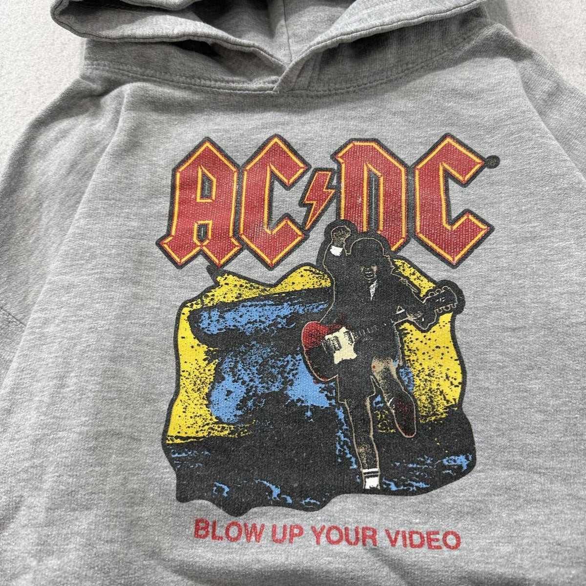 Vintage Y2K 2000's Faded Grunge Grey AC/DC Graphic Hoodie