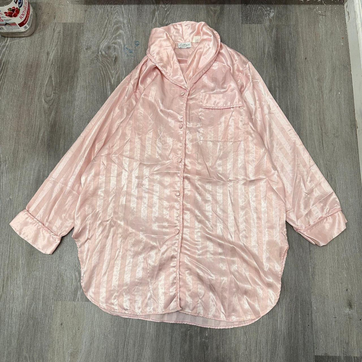 Vintage Y2K 2000's Women's Boxy Oversized Pink Satin Pajama Shirt