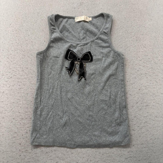 Vintage Y2K 2000's Women's Heather Grey Bow Graphic Tank Top