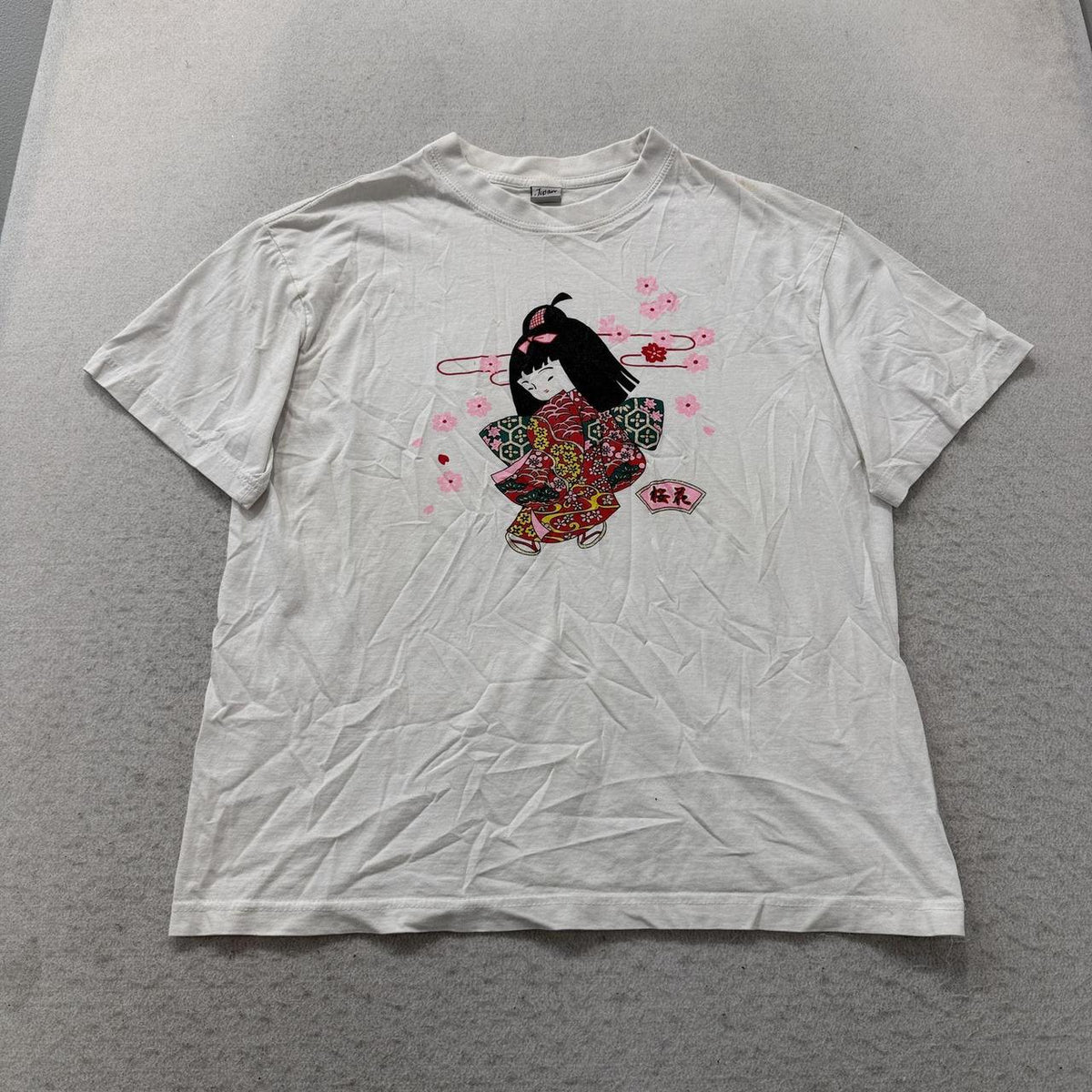 Vintage Y2K 2000's Women's Oversized Graphic Tee Kimono Print Cream