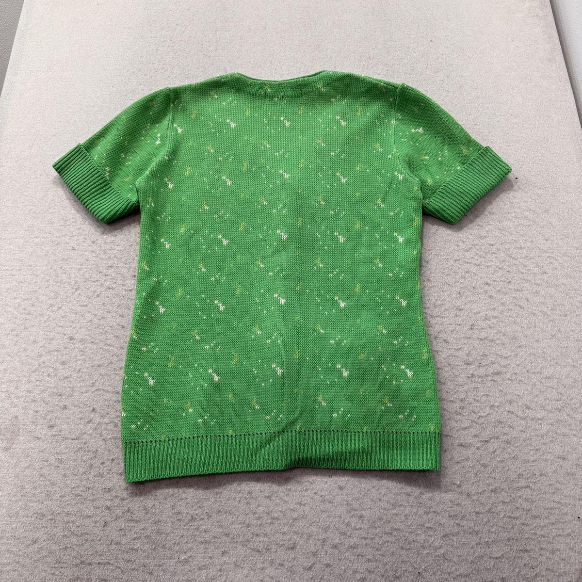Vintage Y2K 2000's Women's Bright Green Boxy Speckled Cardigan Sweater
