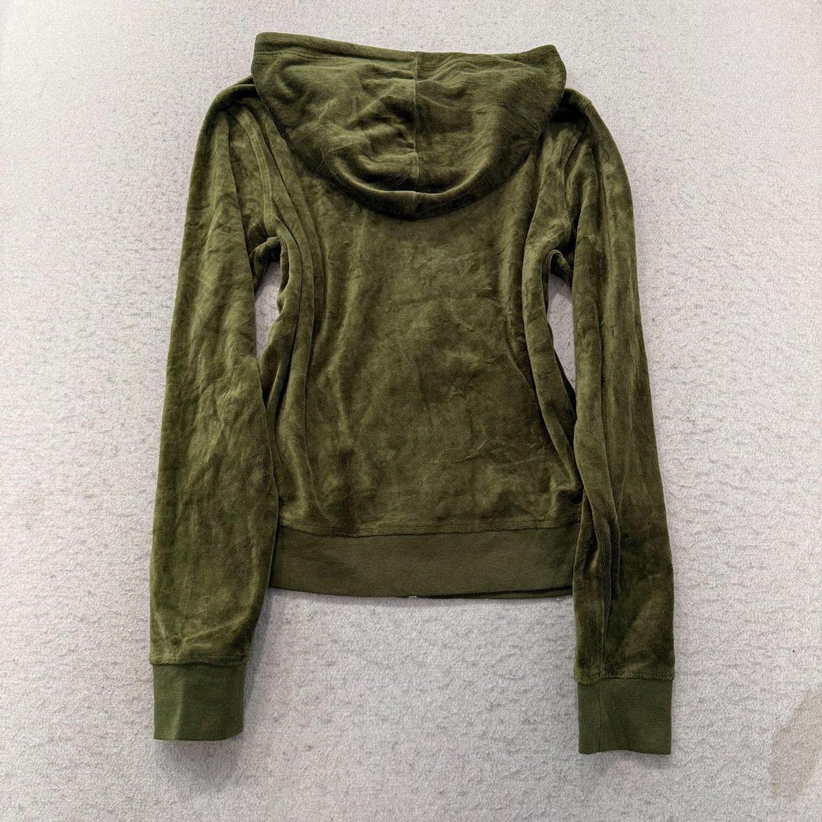 Vintage Y2K 2000's Women's Juicy Couture Olive Green Zip Up Velour Hoodie