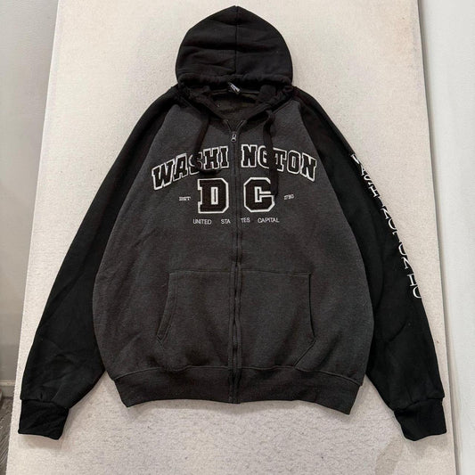 Vintage Y2K 2000's Oversized Graphic Zip Up Charcoal Hoodie