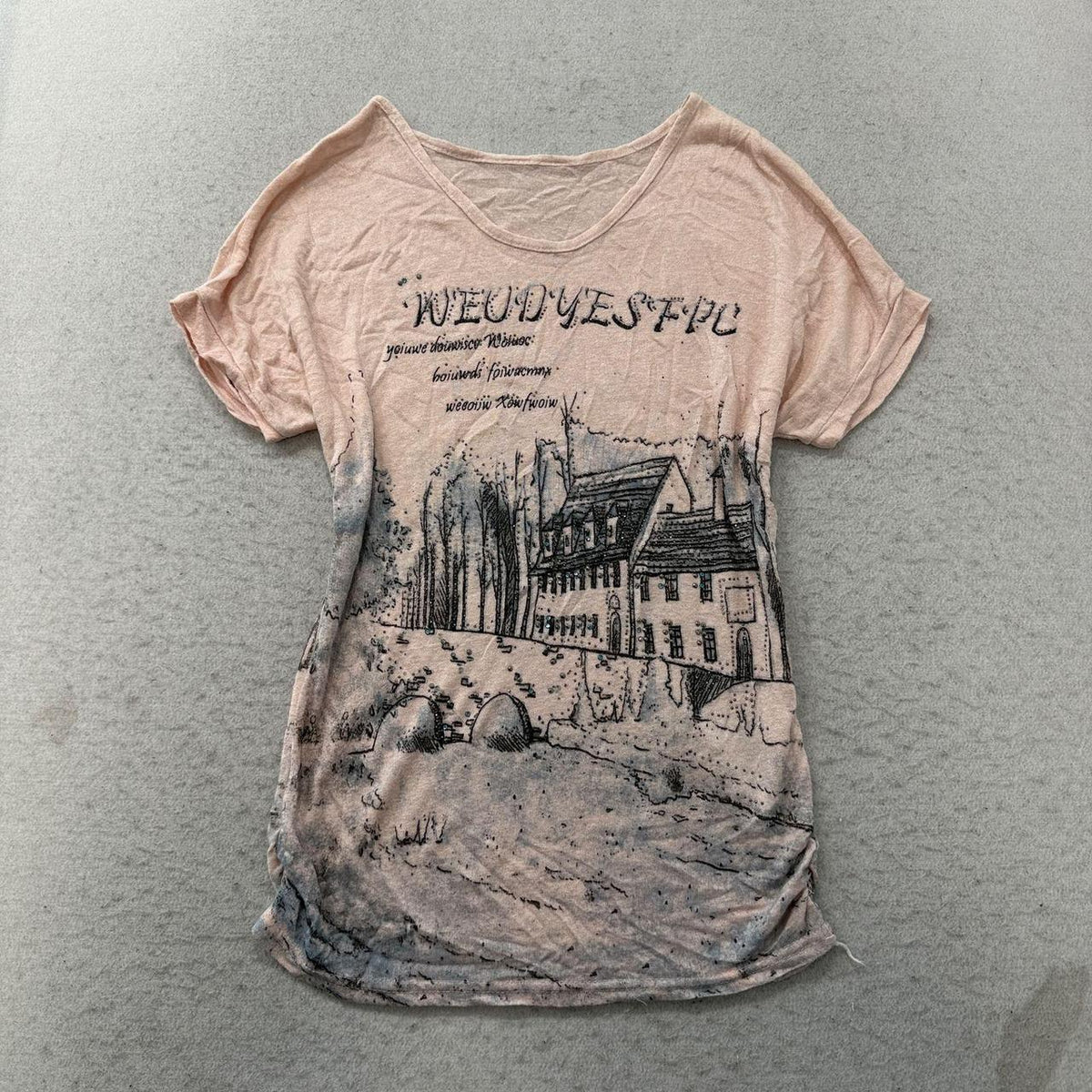 Vintage Y2K 2000's Women's Faded Distressed Pink Wanderlust Graphic Tee