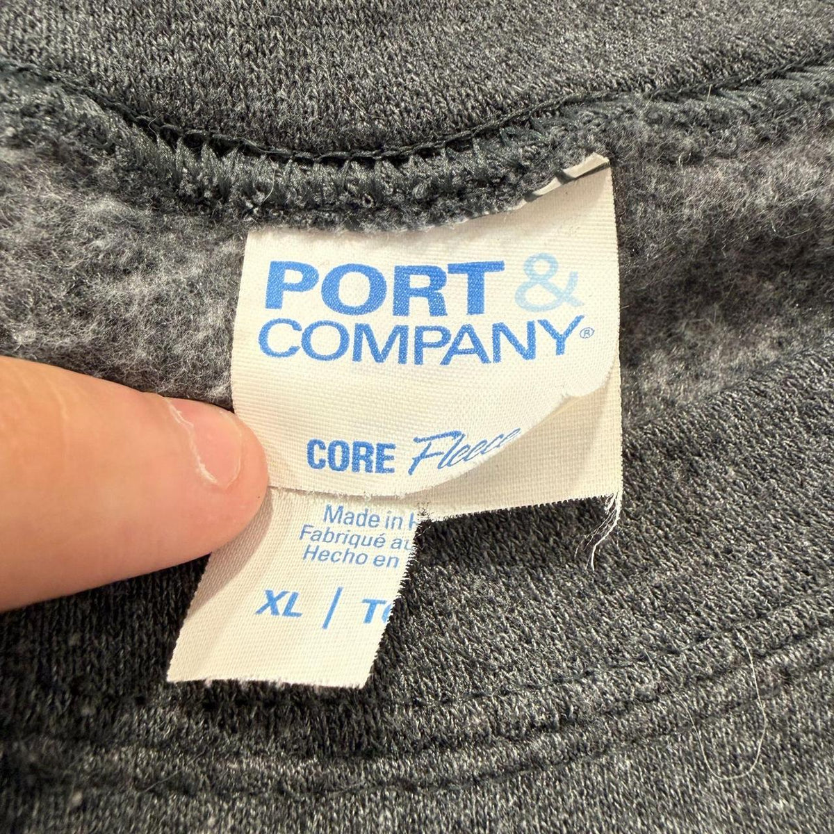 Vintage Y2K 2000's Port & Company Charcoal Grey Faded Boxy Graphic Crewneck