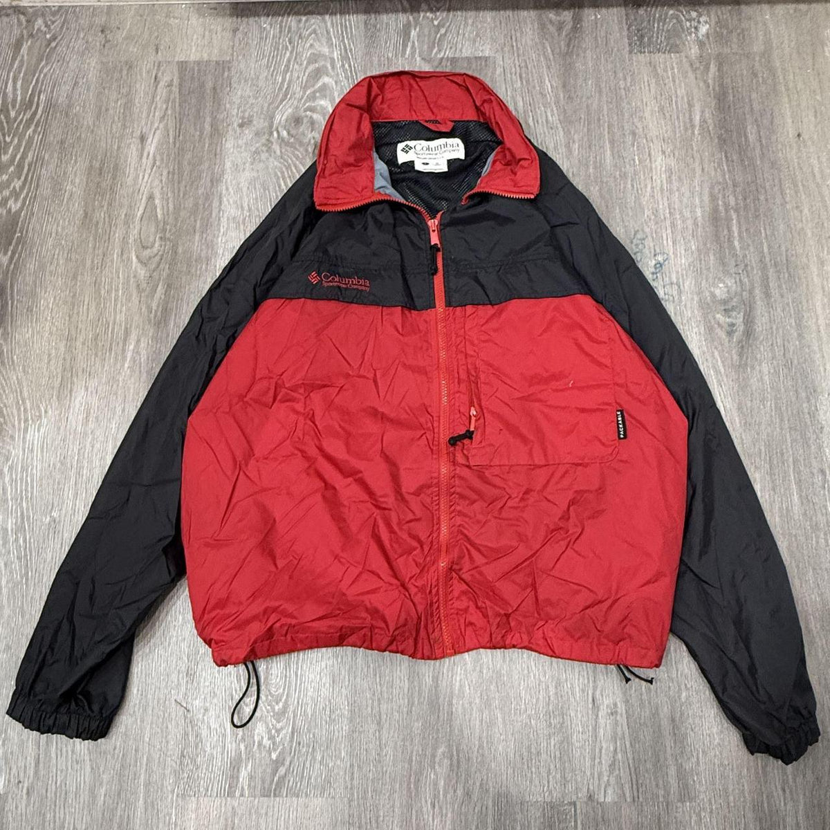 Vintage 90s Columbia Red Black Colorblock Boxy Windbreaker Jacket