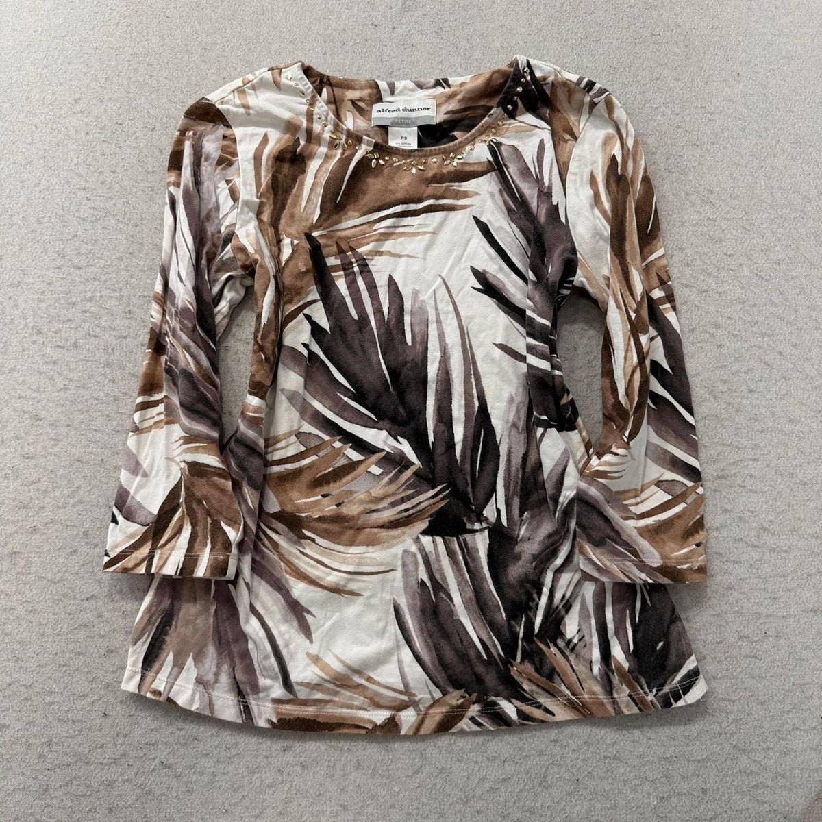 Vintage Y2K 2000's Women's Alfred Dunner Cream Boxy Abstract Blouse