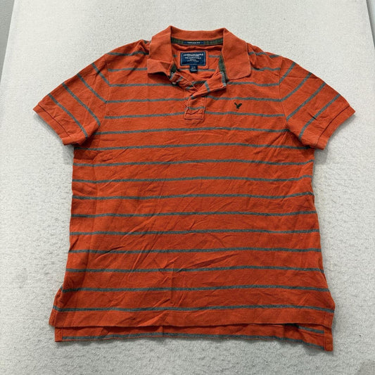 Vintage Y2K 2000's American Eagle Rust Orange Striped Polo Shirt