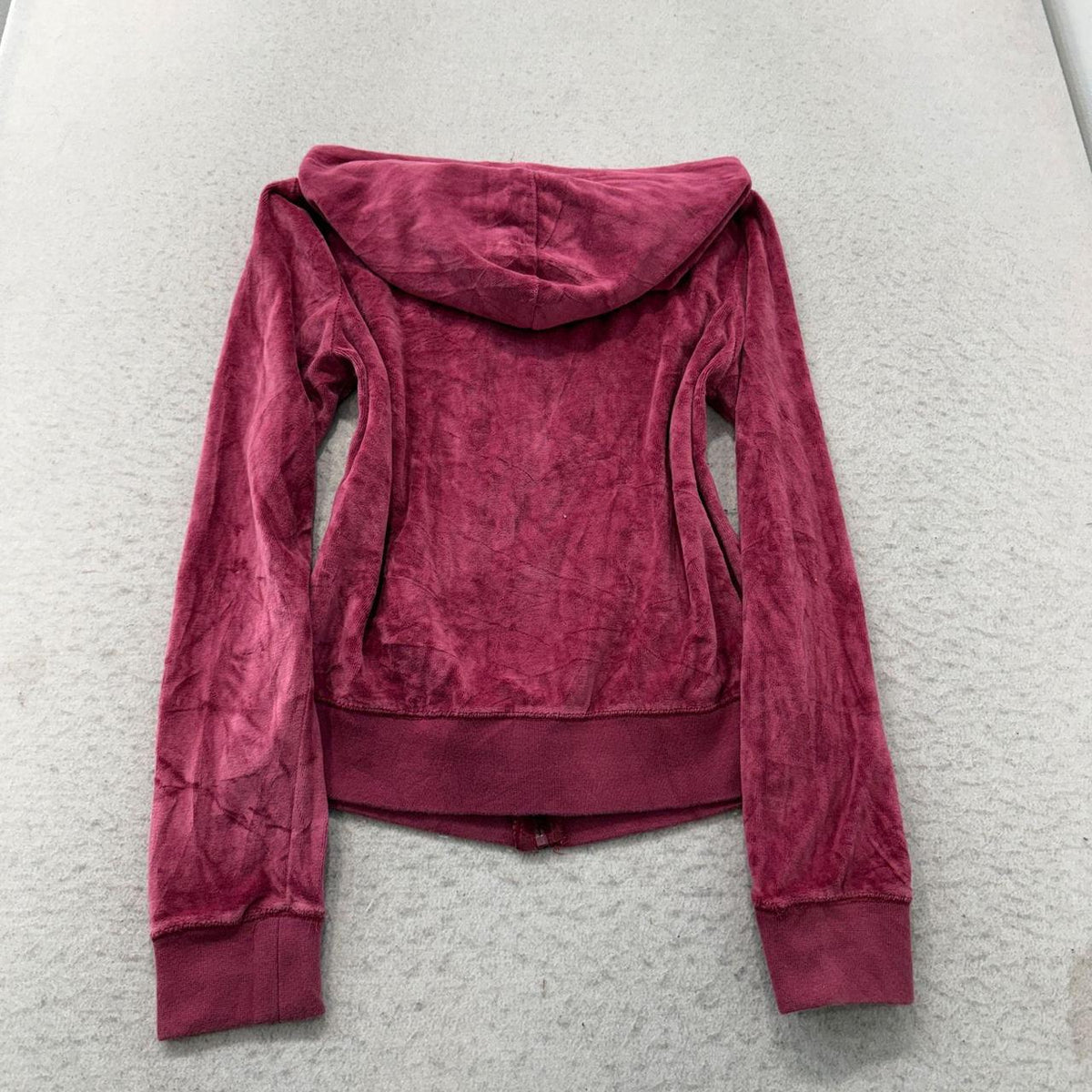 Vintage Y2K 2000's Women's Juicy Couture Burgundy Velvet Zip Up Oversized Hoodie