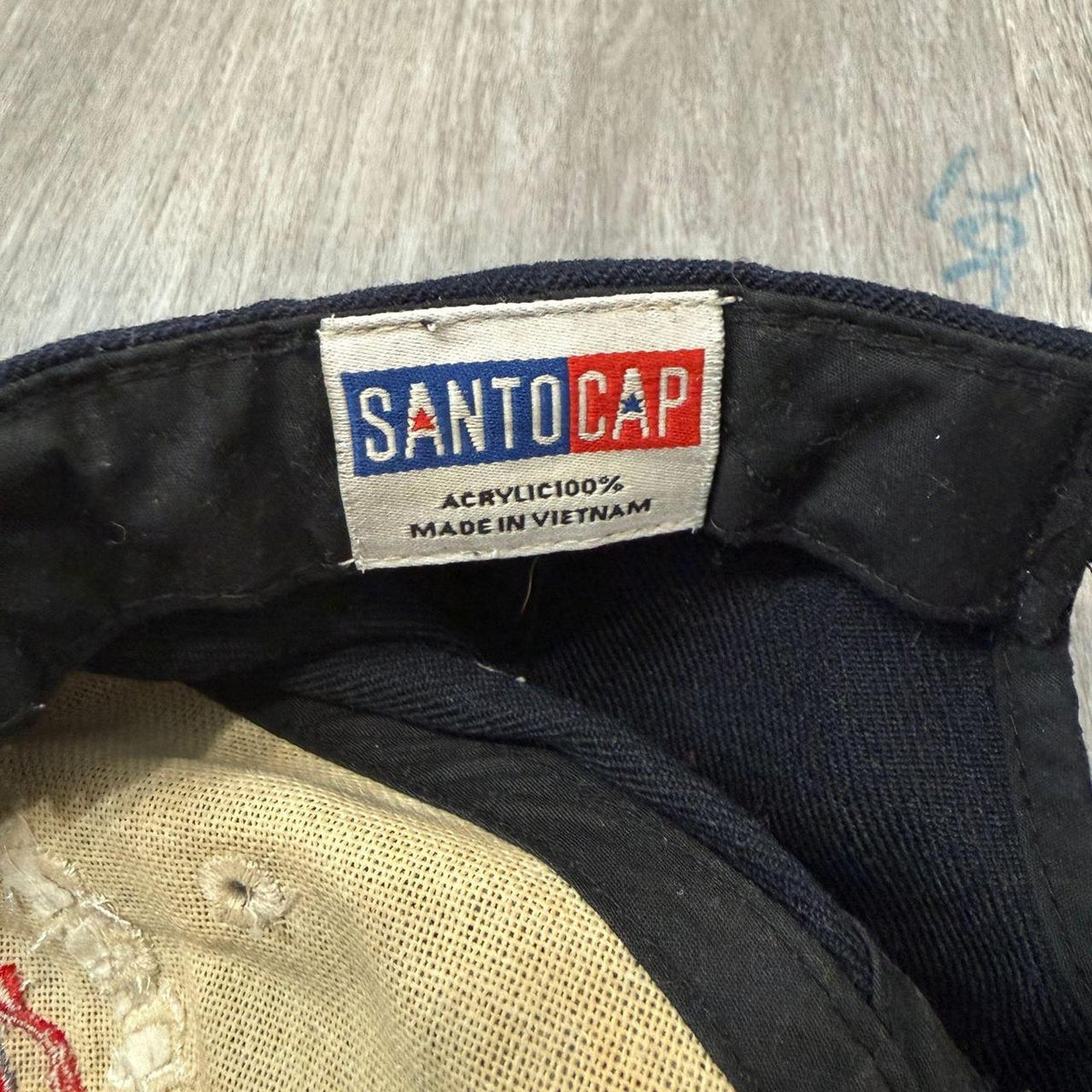 Vintage Y2K 2000's Santo Cap Navy Distressed Graphic Chopper Cap