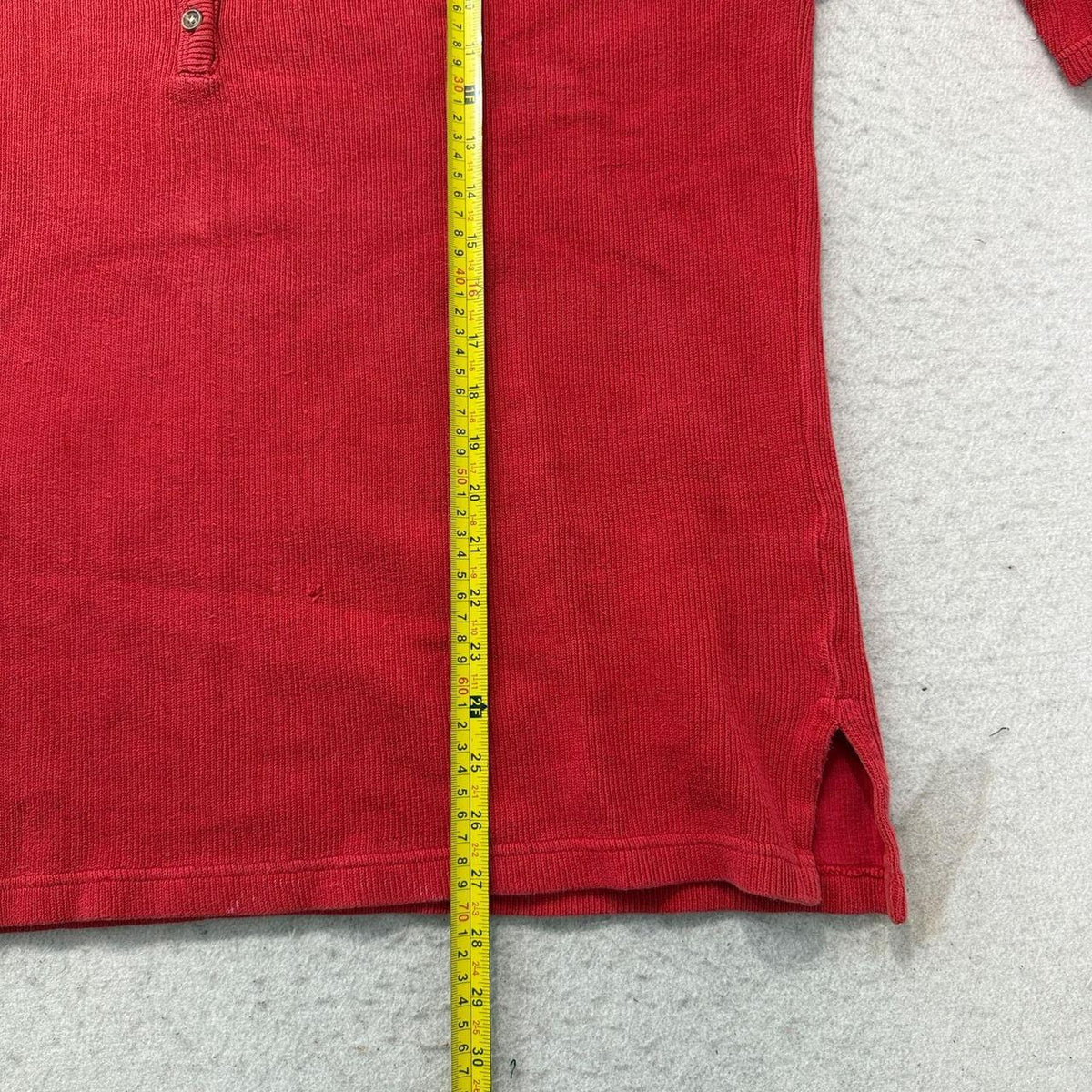 Vintage Y2K 2000's Women's Red Boxy Henley Long Sleeve Top