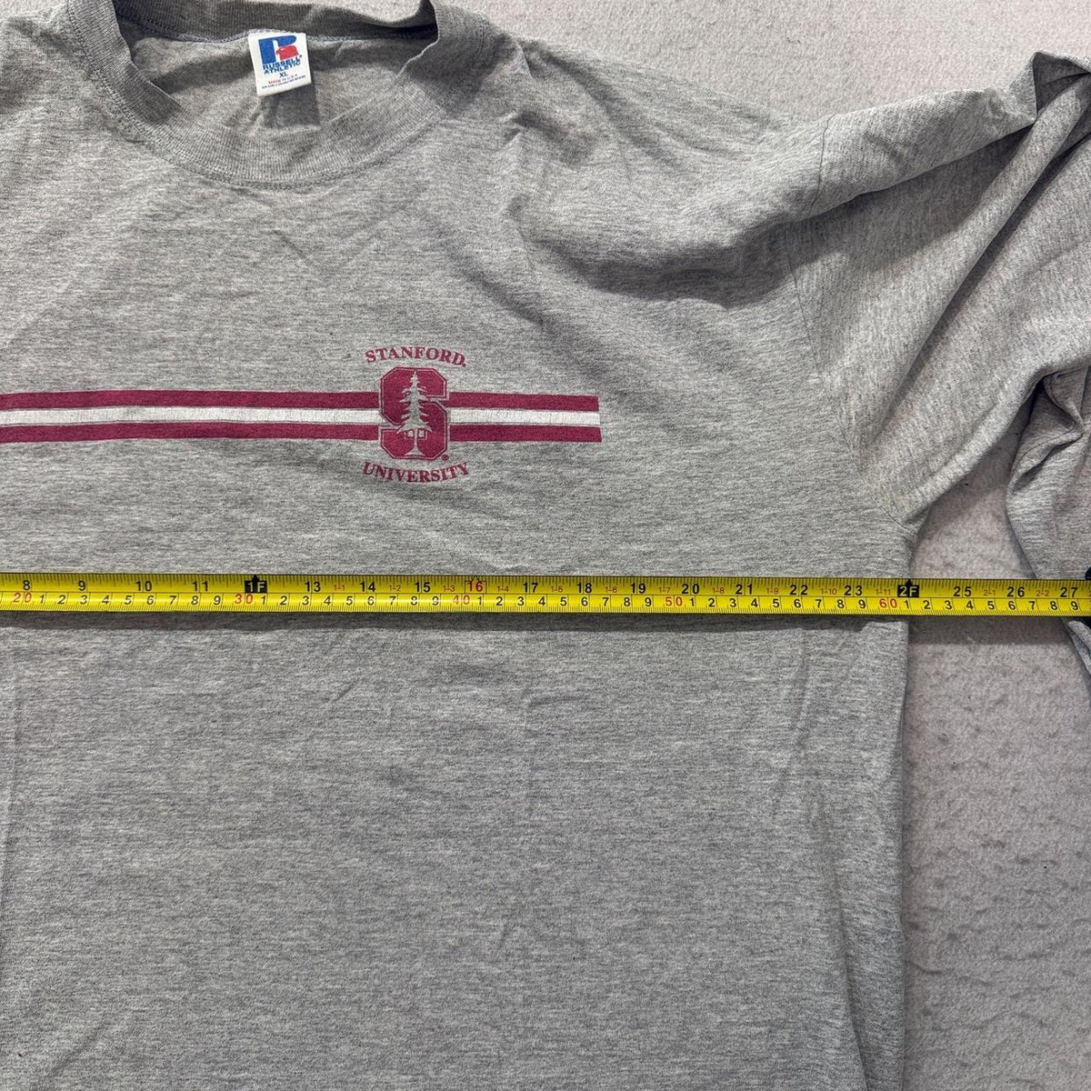 Vintage 90s Russell Athletic Heather Grey Boxy Graphic Long Sleeve Tee