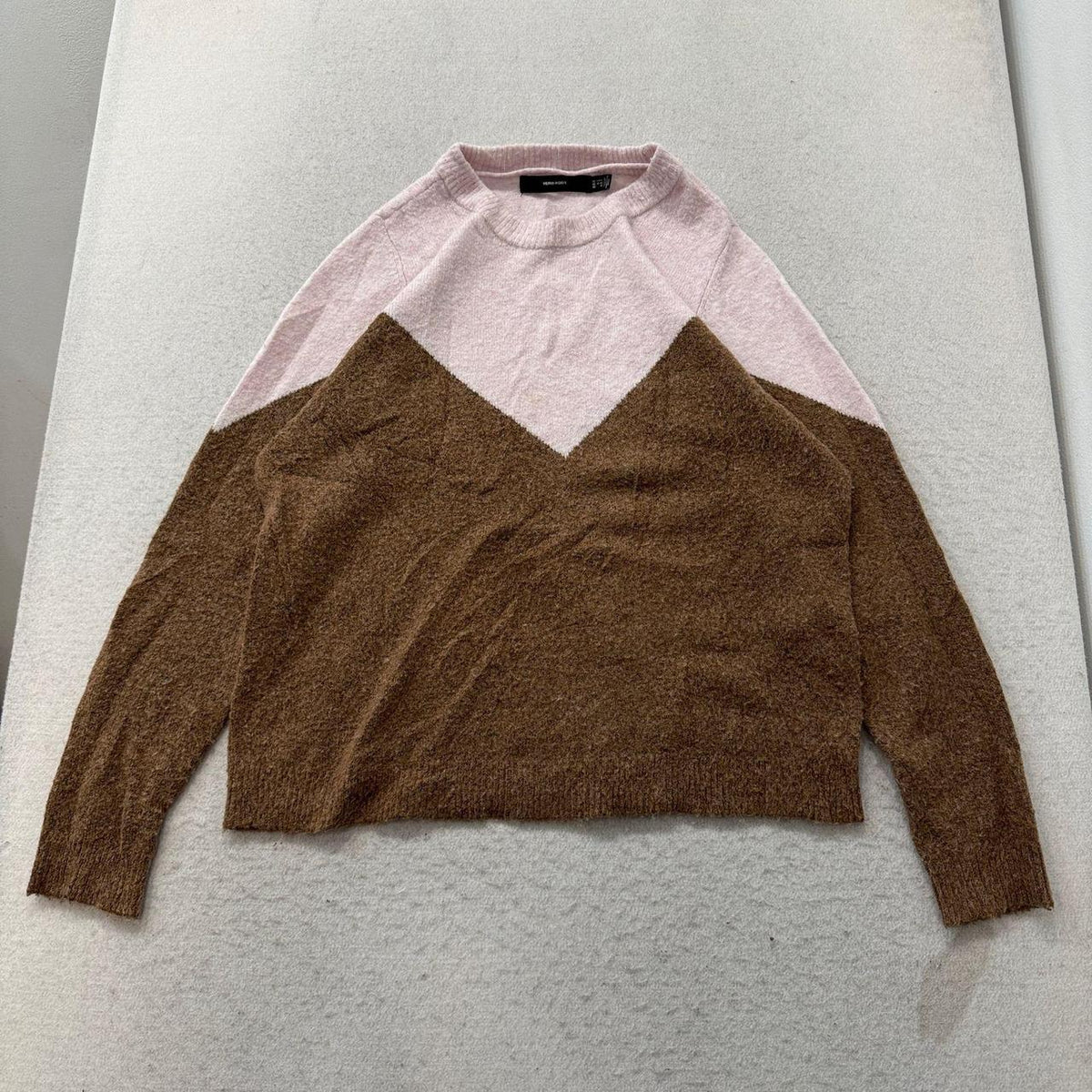 Vintage Y2K 2000's Women's Vero Moda Pink Brown Boxy Colorblock Knit Sweater
