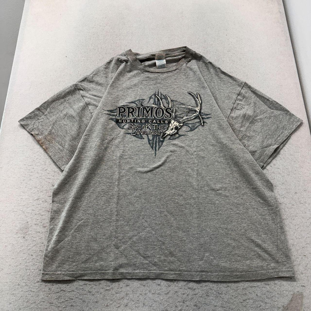 Vintage Y2K 2000's Primos Heather Grey Boxy Faded Graphic Tee