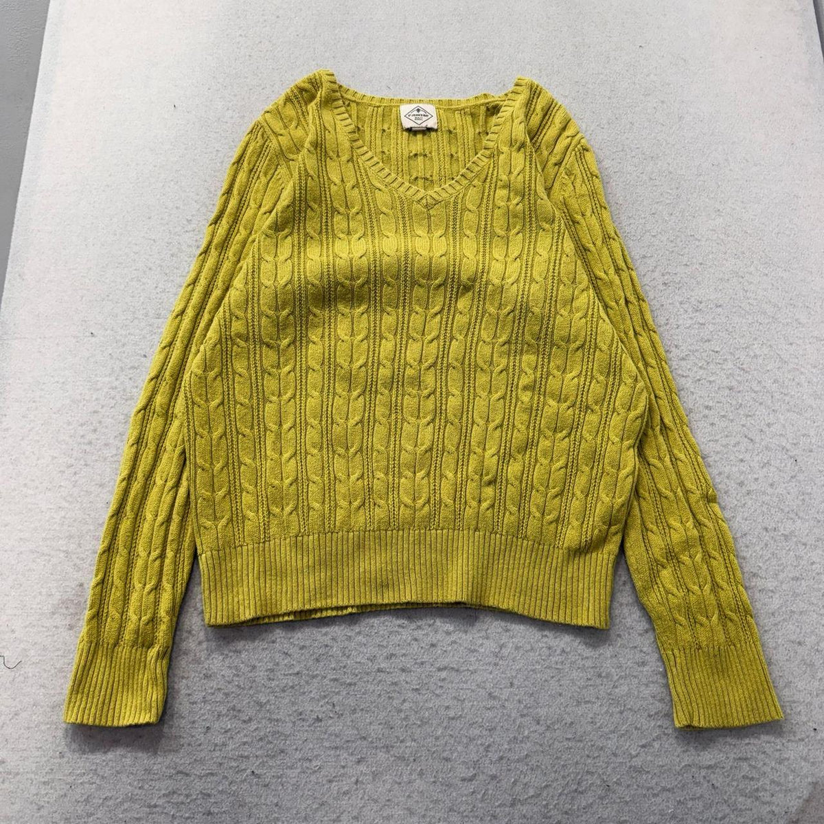 Vintage Y2K 2000's Women's Yellow Boxy Cable Knit Sweater