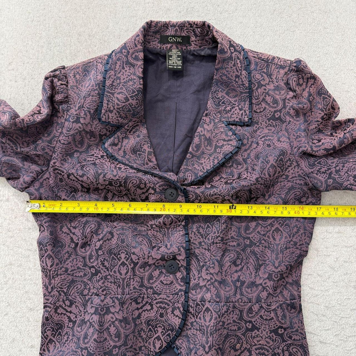 Vintage Y2K 2000's Women's Boxy Mauve Navy Damask Jacquard Blazer