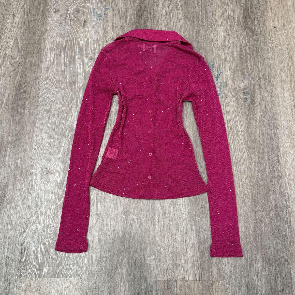 Vintage Y2K 2000's Women's Hot Pink Magenta Fitted Button Up Shirt