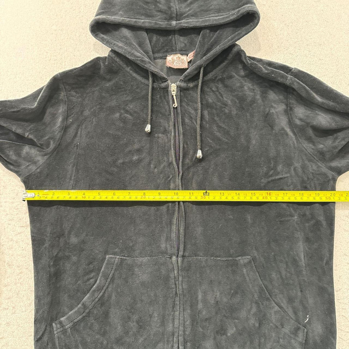 Vintage Y2K 2000's Women's Juicy Couture Black Boxy Zip Up Velour Hoodie