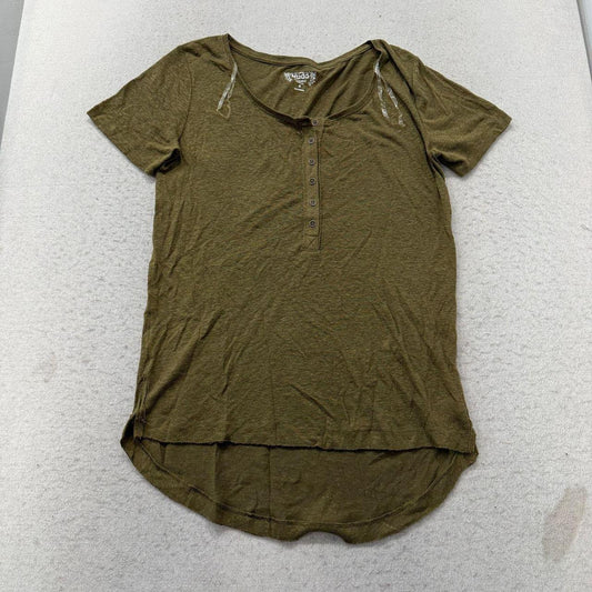 Vintage Y2K 2000's Women's Mudda Olive Green Boxy Henley Tee