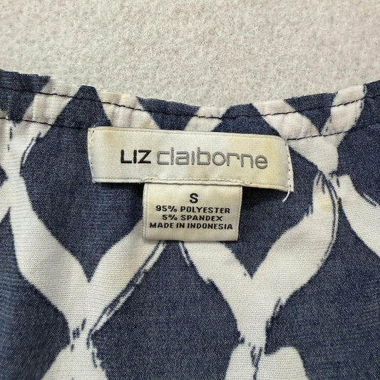 Vintage Y2K 2000's Liz Claiborne Women's Navy Geometric Print Cap Sleeve Dress