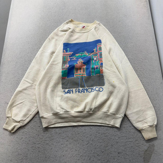 Vintage 90s Jerzees Cream Oversized Graphic Sweatshirt