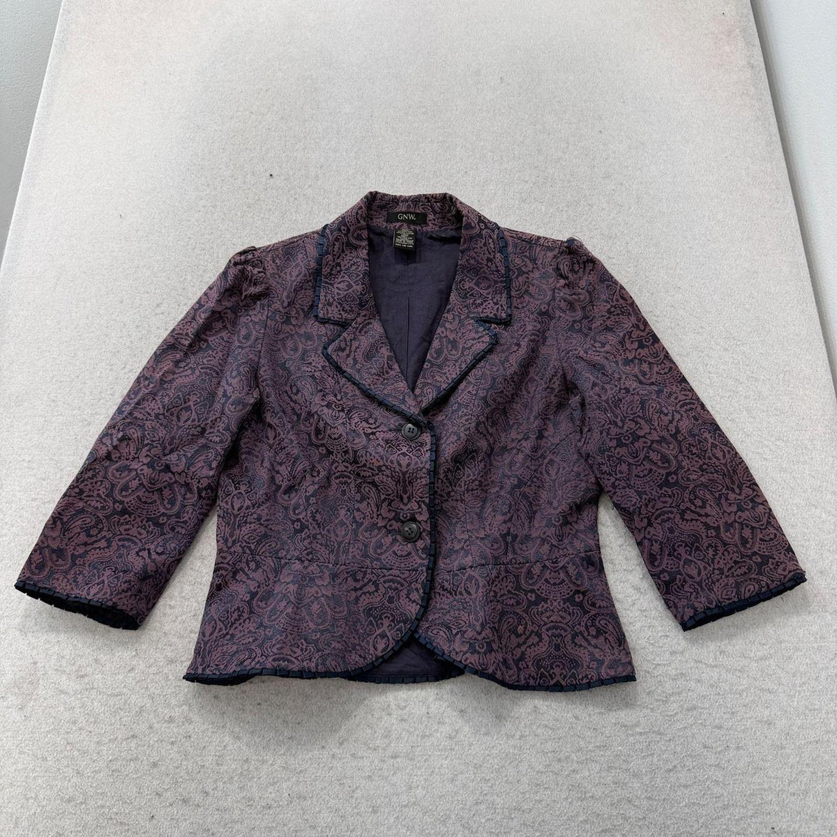 Vintage Y2K 2000's Women's Boxy Mauve Navy Damask Jacquard Blazer