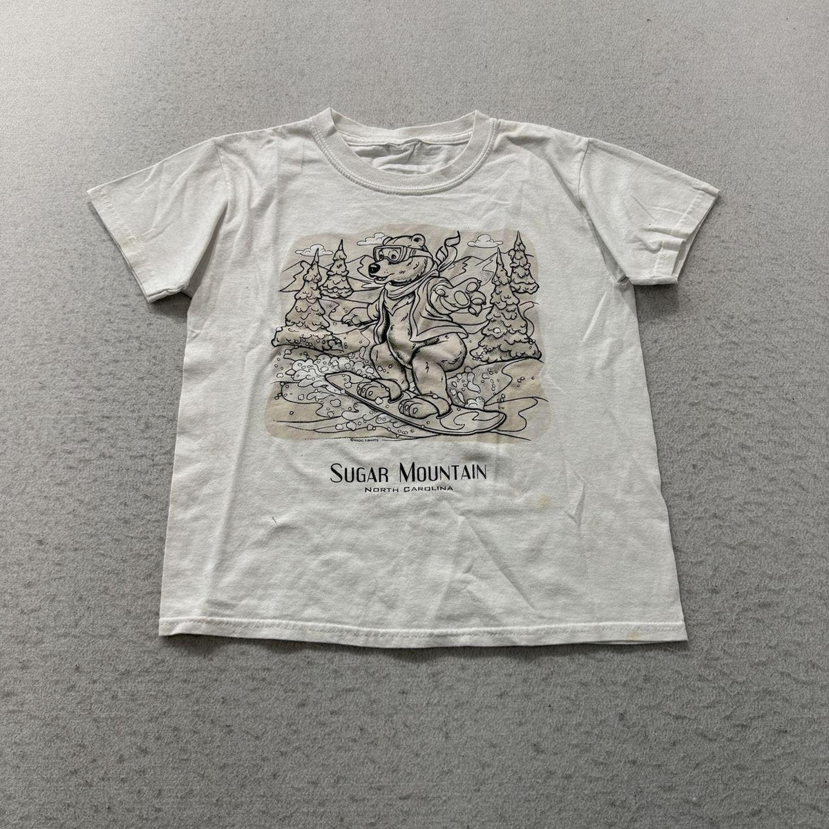 Vintage 90s Faded Cream Graphic Tee Bear Ski Mountain