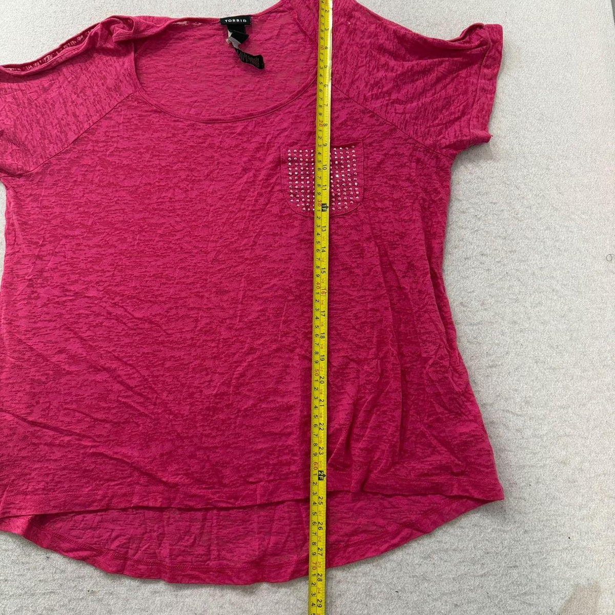 Vintage Y2K 2000's Torrid Hot Pink Studded Pocket Tee