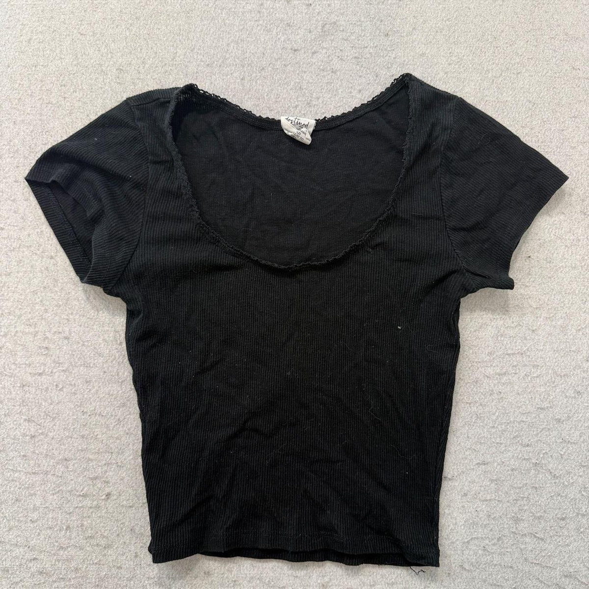 Vintage Y2K 2000's Women's Black Ribbed Blank Boxy Tee