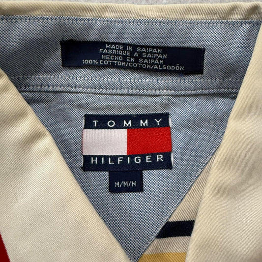 Vintage Y2K 2000's Tommy Hilfiger Cream Striped Button-Up Shirt