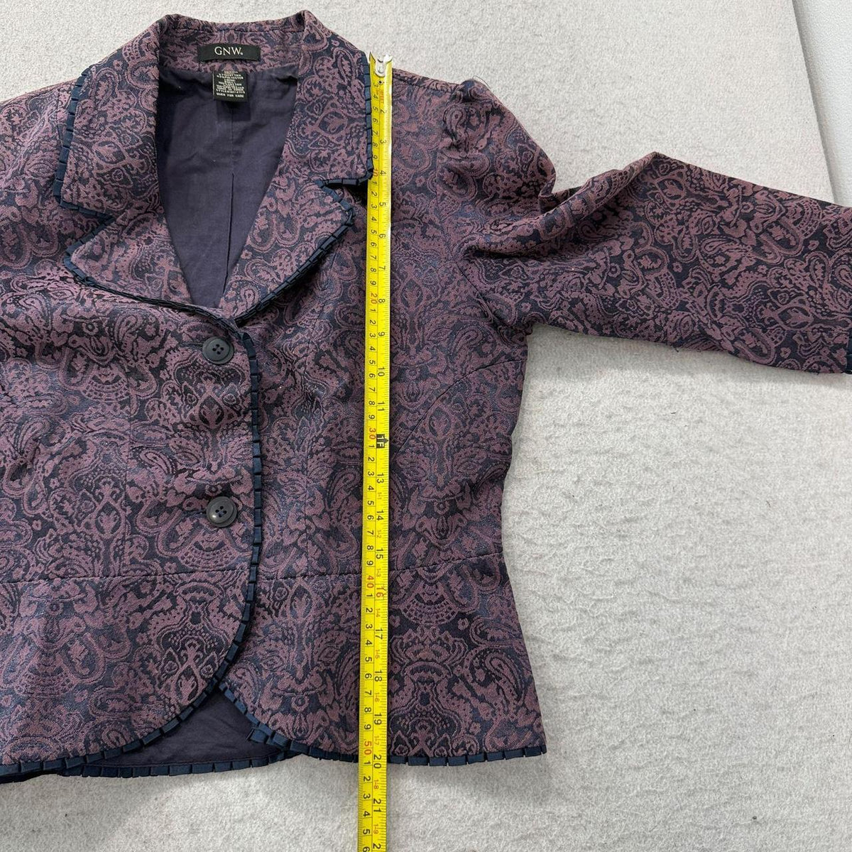 Vintage Y2K 2000's Women's Boxy Mauve Navy Damask Jacquard Blazer