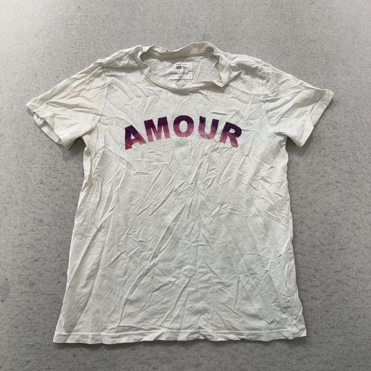 Vintage Y2K 2000's Anthropologie Cream Graphic Spellout Tee