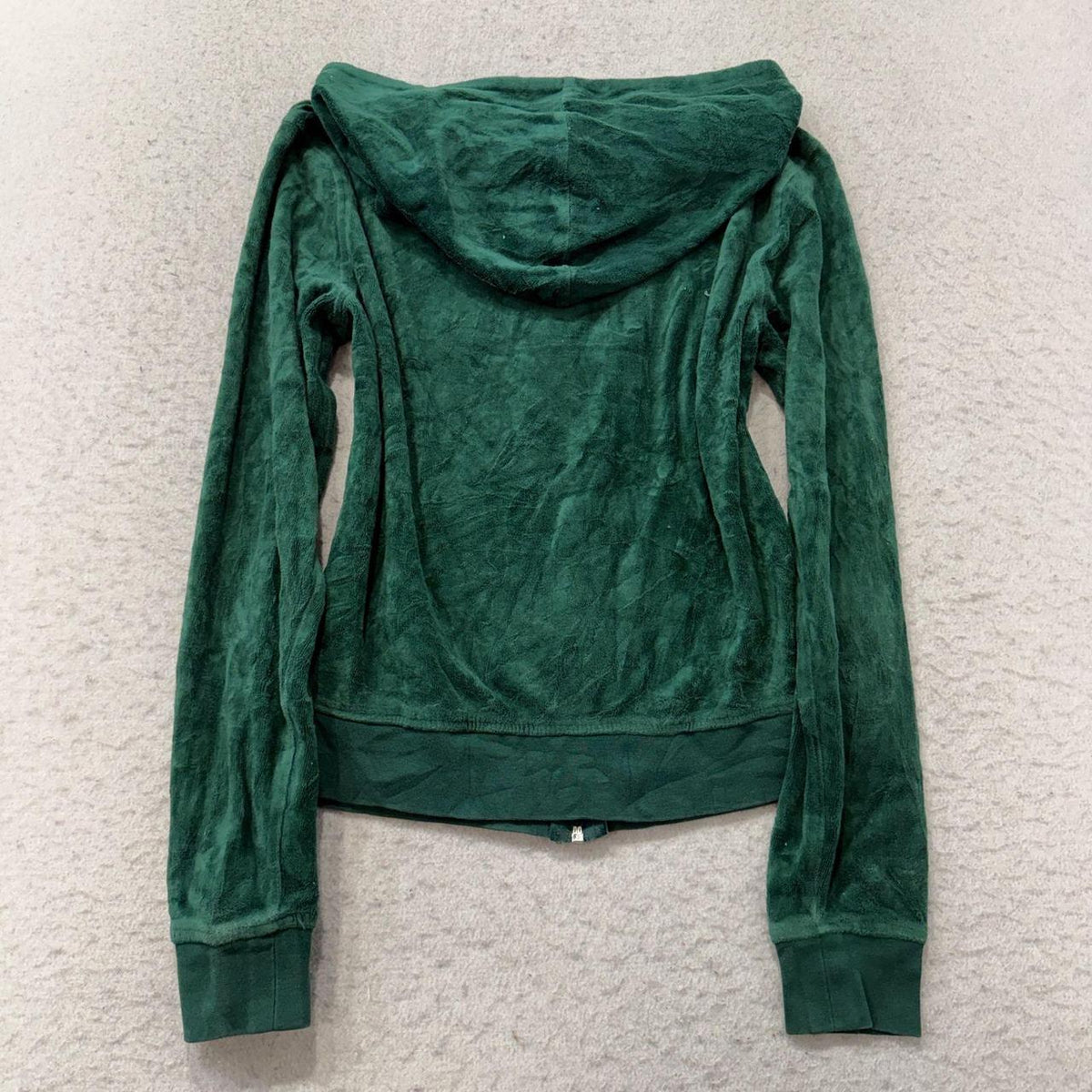 Vintage Y2K 2000's Women's Juicy Couture Forest Green Boxy Zip Up Velour Hoodie