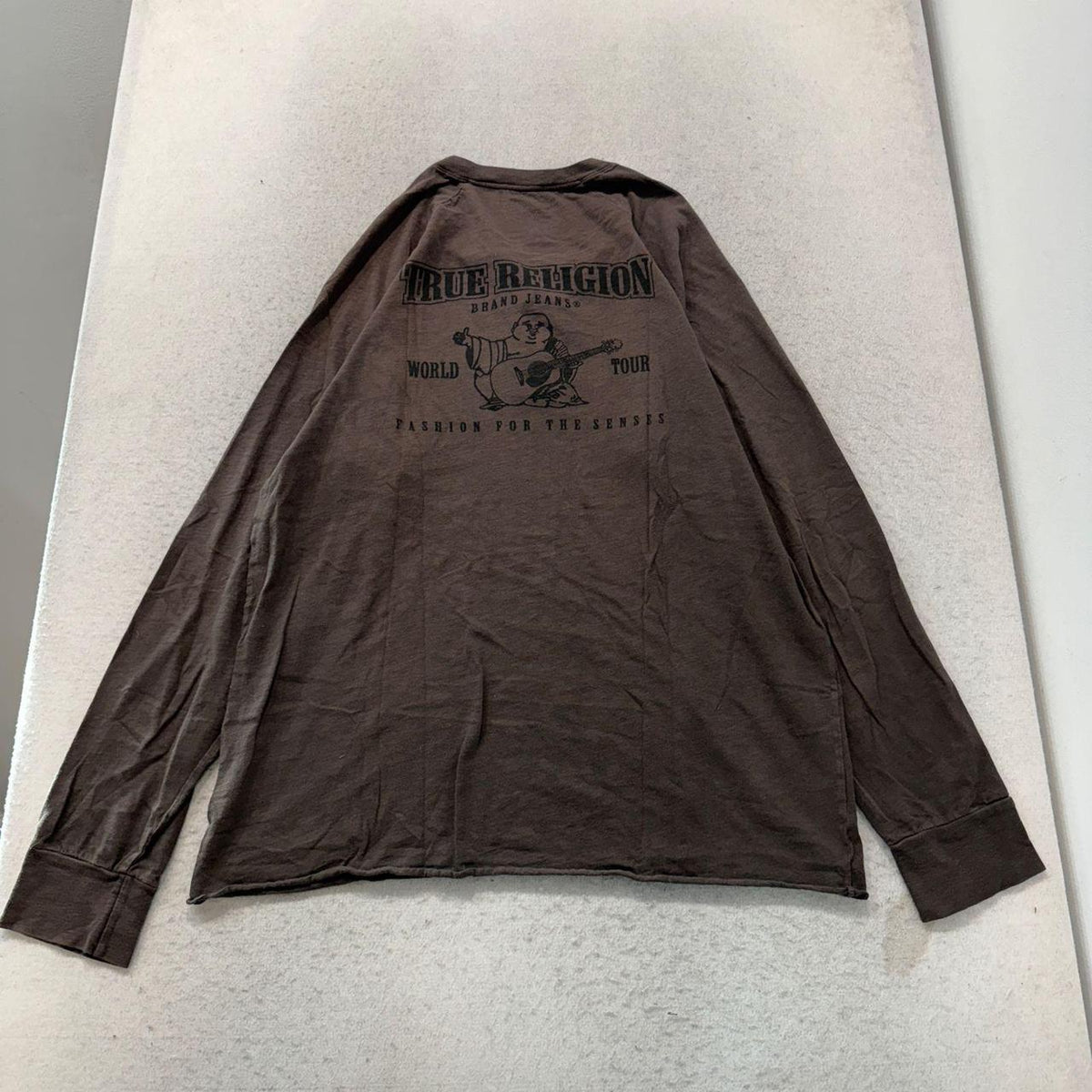 Vintage Y2K 2000's True Religion Brown Faded Distressed Henley Tee