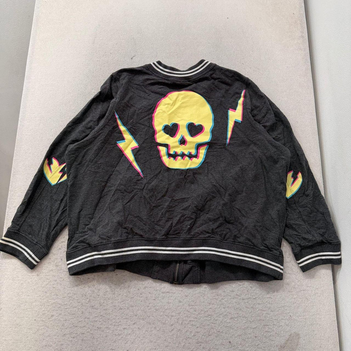 Vintage Y2K 2000's LoveSick Charcoal Grey Boxy Zip Up Graphic Track Jacket