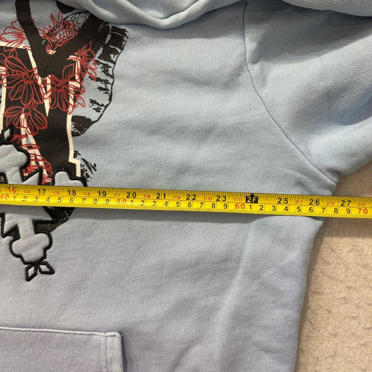 Vintage Y2K 2000's Women's Oversized Graphic Cropped Light Blue Hoodie