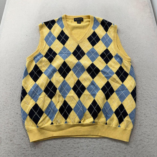 Vintage Y2K 2000's Brooks Brothers Yellow Argyle Boxy Vest
