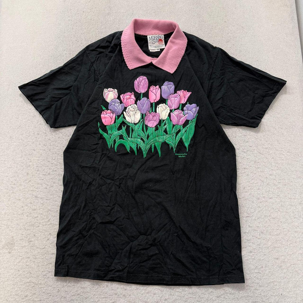 Vintage 90s Morning Sun Black Boxy Graphic Polo Tee
