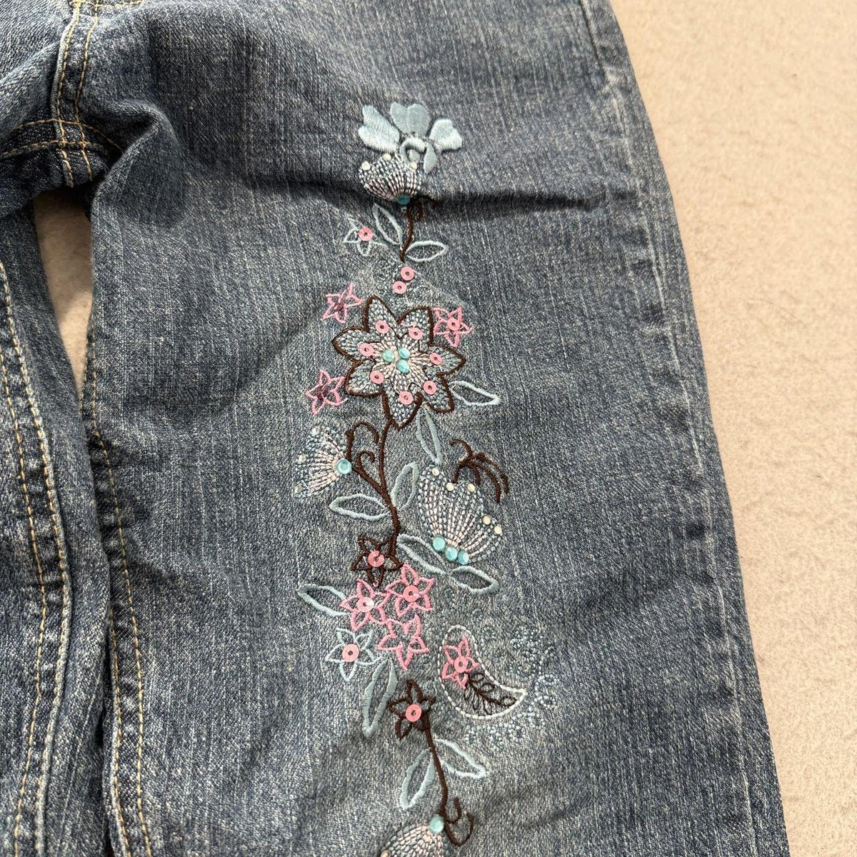 Vintage Y2K 2000's Stuff by Hilary Duff Faded Open Leg Embroidered Jeans