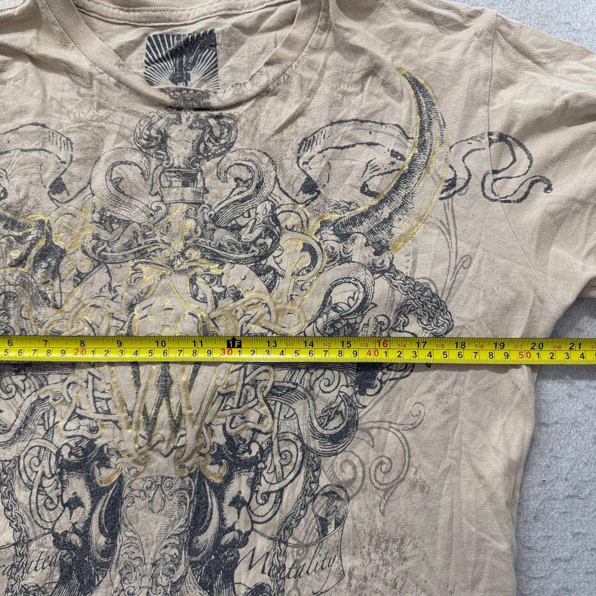 Vintage Y2K 2000's Affliction Beige Distressed Faded Graphic Tee