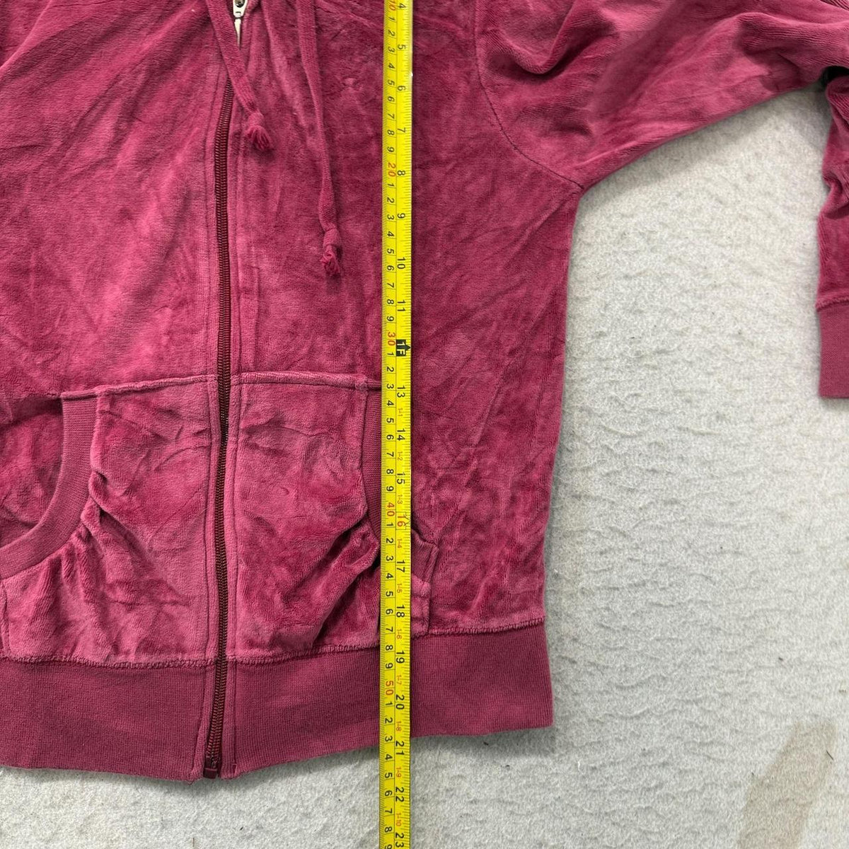 Vintage Y2K 2000's Women's Juicy Couture Burgundy Velvet Zip Up Oversized Hoodie