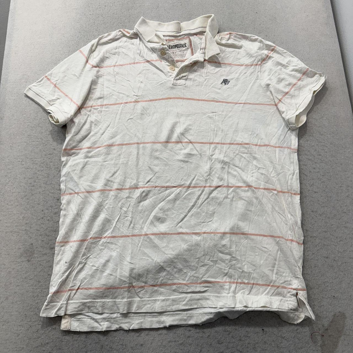 Vintage Y2K 2000's Aeropostale Cream Striped Polo Shirt