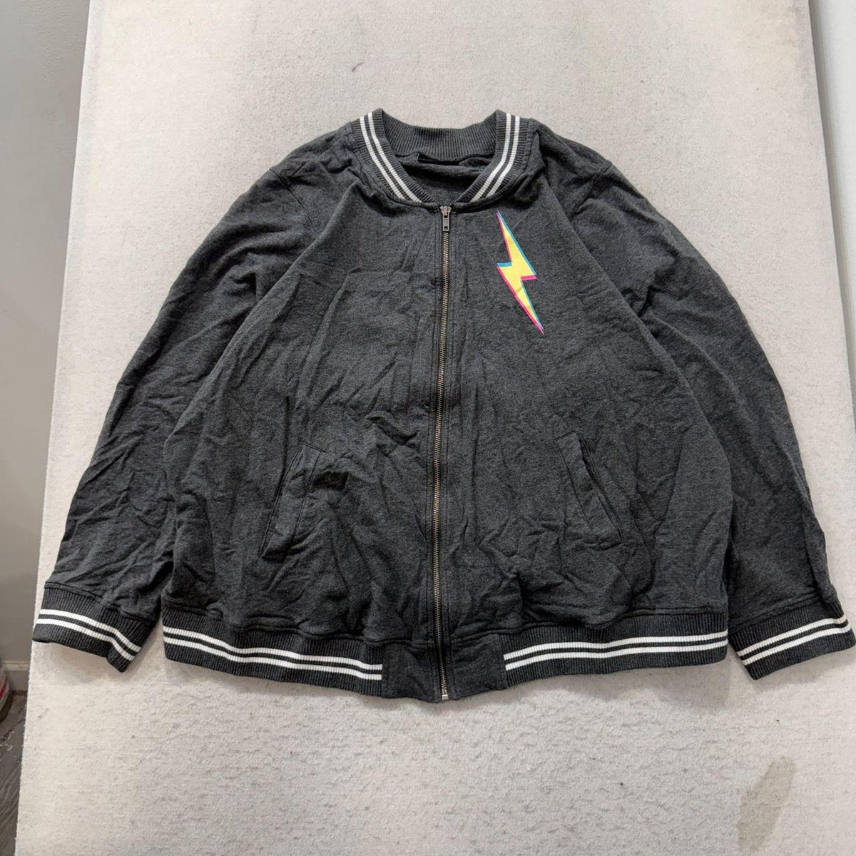 Vintage Y2K 2000's LoveSick Charcoal Grey Boxy Zip Up Graphic Track Jacket