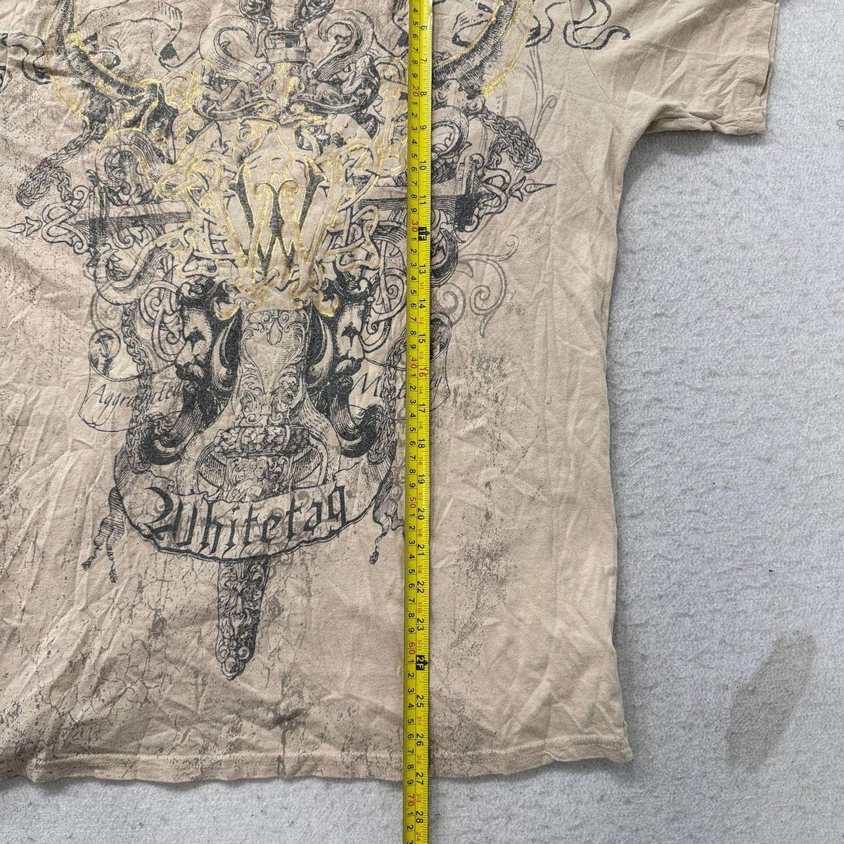Vintage Y2K 2000's Affliction Beige Distressed Faded Graphic Tee