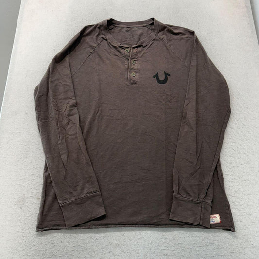 Vintage Y2K 2000's True Religion Brown Faded Distressed Henley Tee
