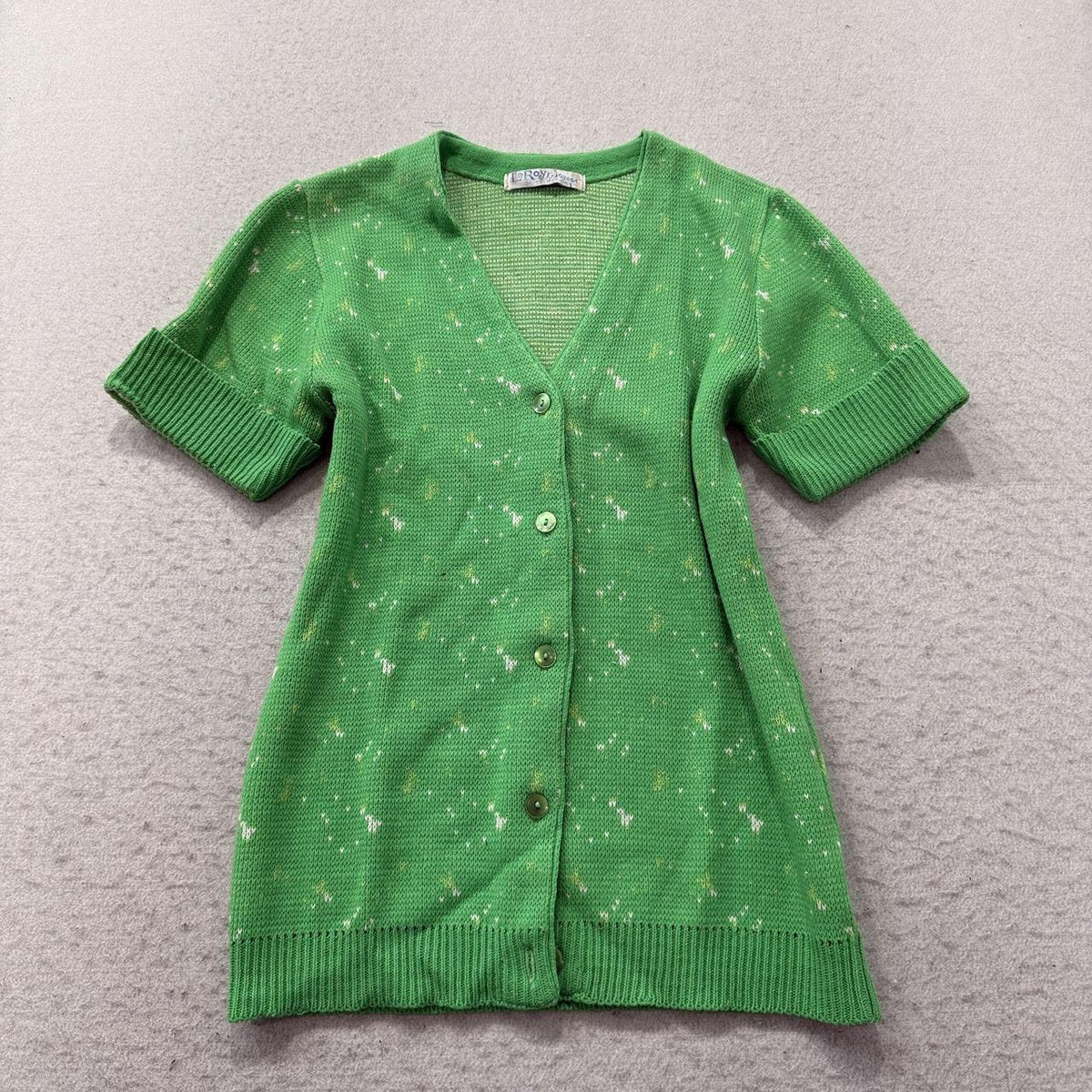 Vintage Y2K 2000's Women's Bright Green Boxy Speckled Cardigan Sweater