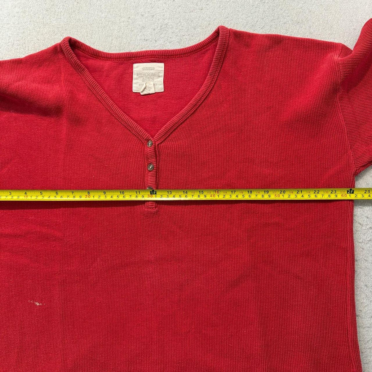 Vintage Y2K 2000's Women's Red Boxy Henley Long Sleeve Top
