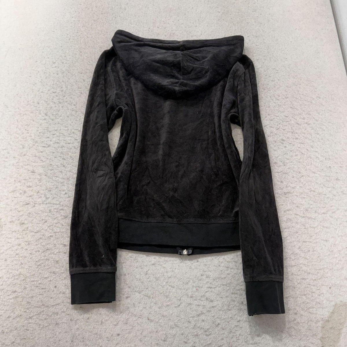 Vintage Y2K 2000's Women's Juicy Couture Charcoal Grey Boxy Zip Up Velour Hoodie